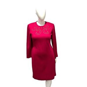 Leslie Fay vintage embellished pink long sleeve body con dress size 12 NWT